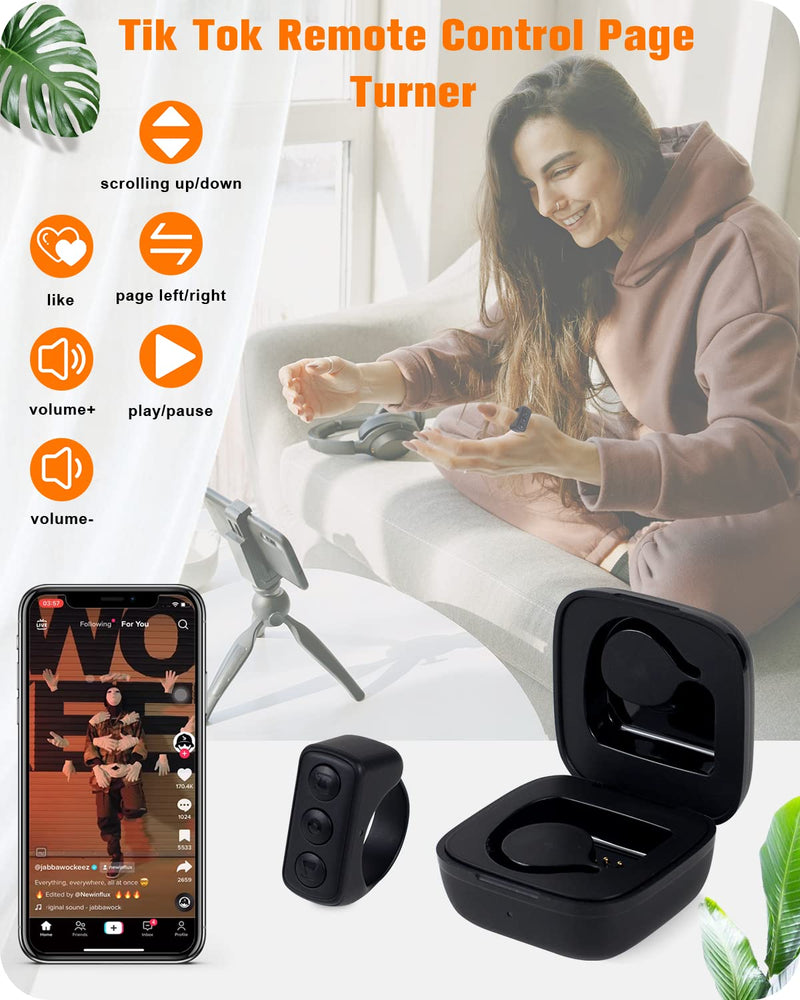  [AUSTRALIA] - TikTok Remote Control Kindle App Page Turner, Bluetooth Camera Video Recording Remote, TIK Tok Scrolling Ring for iPhone, iPad, iOS, Android - Black