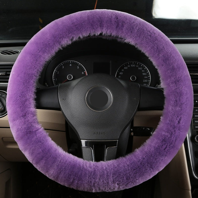 [AUSTRALIA] - Dotesy Pure Wool Auto Steering Wheel Cover Genuine Sheepskin Great Grip Anti-Slip Car Steering Wheel Cushion Protector Universal 15 inch for Car,Truck,SUV,etc. (Light Purple) light purple