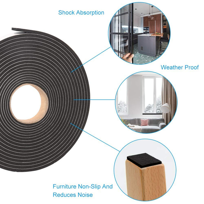  [AUSTRALIA] - Seal Foam Tape,1/2 Inch W x 1/8 Inch T Weather Stripping for Door and Window,High Density Single Sided Closed Cell Door Insulation Weather Strip, 3 Rolls Total 50FT Black 1/2"W x 1/8"T x 50FT