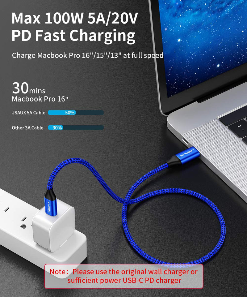  [AUSTRALIA] - USB-C to USB-C 3.1 Gen2 Cable 3.3FT, JSAUX [10Gbps/100W] USB C 20V/5A Cable with Power Delivery, 4K Video Output, Compatible with MacBook Pro Air, iPad Pro 2020, Pixel and More Type C Devices/Laptops Blue