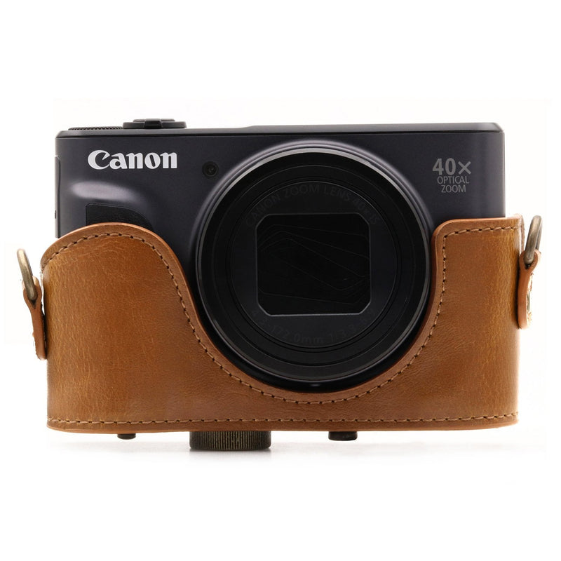  [AUSTRALIA] - MegaGear MG1175 Canon PowerShot SX740 HS, SX730 HS Ever Ready Leather Camera Case with Strap - Light Brown