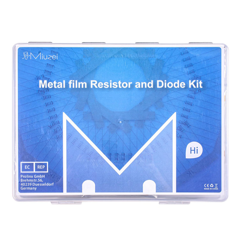  [AUSTRALIA] - Miuzei 1475 piece resistor assortment contains 52 resistor values kit 1/4W ± 1% high precision metal film 0 ohm to 5.6M ohm resistors set 50 pieces IN4148 switching diodes electronics DIY project