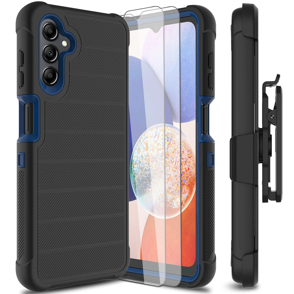  [AUSTRALIA] - Leptech for Samsung Galaxy A14 5G Phone Case with Tempered Glass Screen Protector, [Holster Series] Belt Clip Hard Tough Full Heavy Duty Rugged Military Shockproof Armor Cell Phone Cover (Black) Black