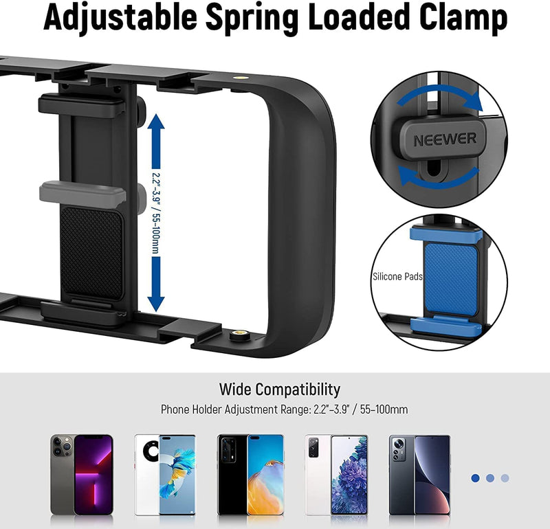  [AUSTRALIA] - NEEWER Smartphone Video Rig, Phone Grip Stabilizer Vlogging Cage with Cold Shoe&1/4” Thread, Video Recording Filming Rig Compatible with iPhone 14 Plus/Pro Max 13 Mini/Pro Max X XS Max XR Android