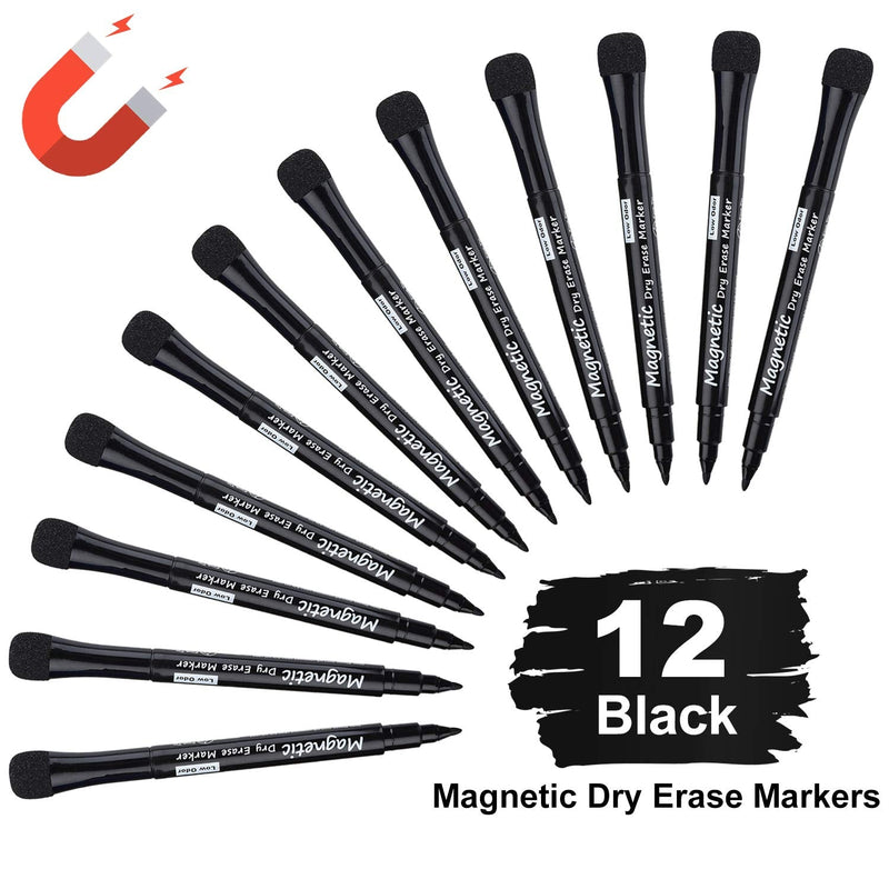  [AUSTRALIA] - Browill Magnetic Dry Erase Markers, (12 pk) Dealkits Low Odor White Board Markers with Erasers for Kids Teacher Supplies for Classroom Work on White Board, Calender, Fine Tip Point, Black BLACK(12 Pack)