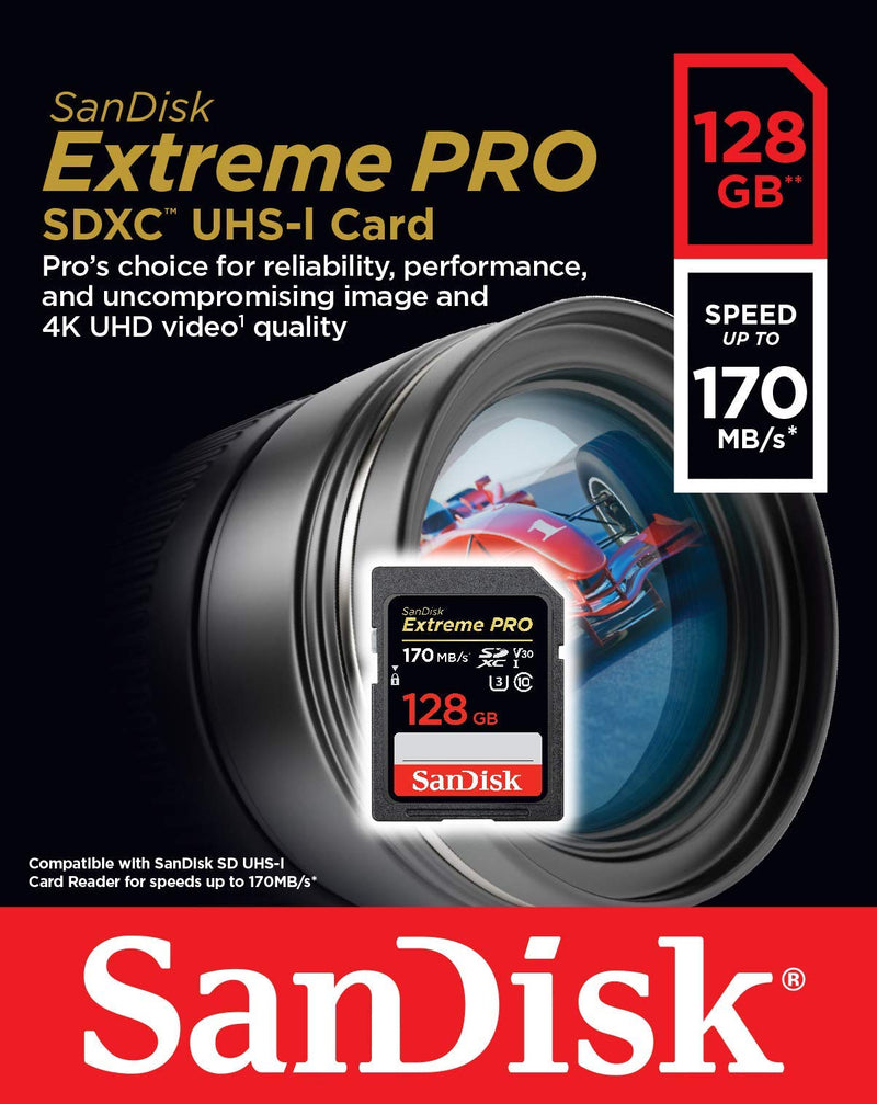  [AUSTRALIA] - SanDisk 128GB Extreme PRO SDXC UHS-I Card - C10, U3, V30, 4K UHD, SD Card - SDSDXXY-128G-GN4IN Card Only