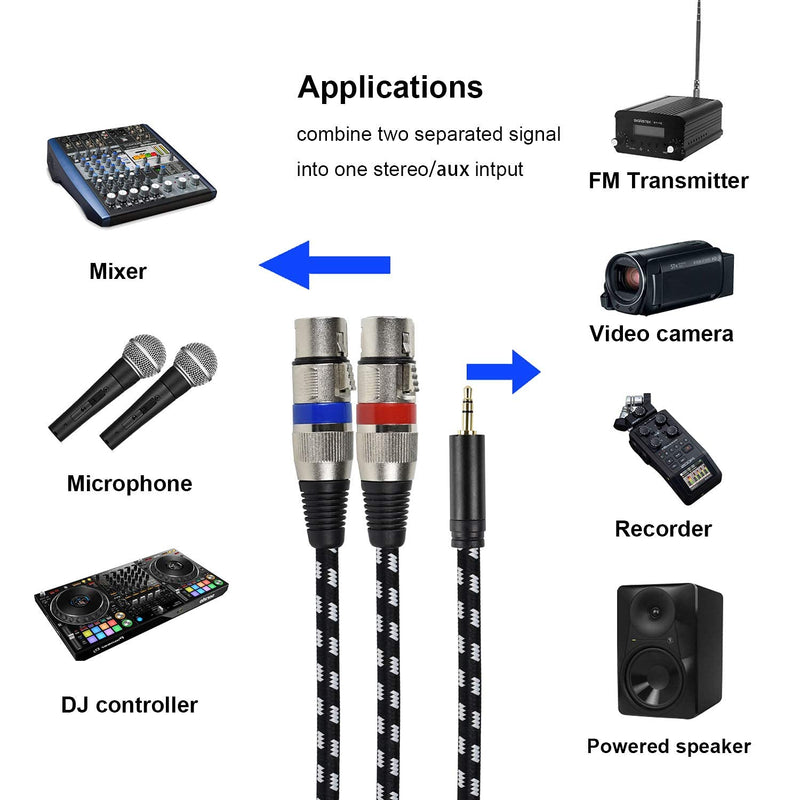  [AUSTRALIA] - Mugteeve Dual XLR Female to 3.5mm 1/8 Stereo Mic Cable, 2 XLR Y Splitter Cord to 1/8 Inch Mini Headphone Jack TRS Adapter,OFC Shield, for Mixer and PC Connection, Livestream, Broadcast-10Feet 10Feet