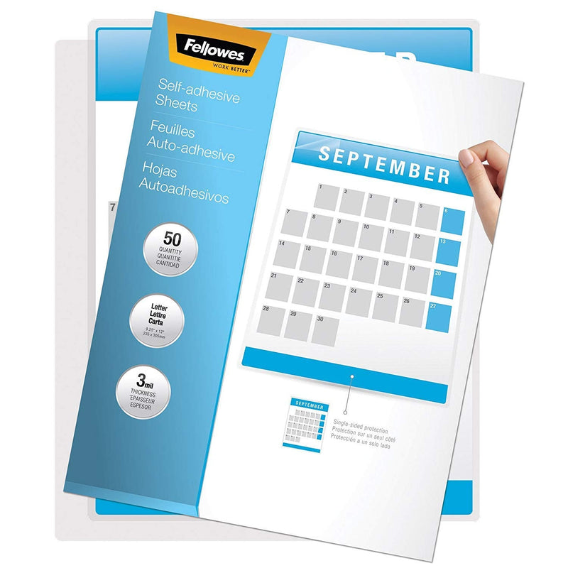  [AUSTRALIA] - Fellowes Self-Adhesive Sheets, Letter Size, 3 mil, 10 Pack (5221501), Clear 10-Pack