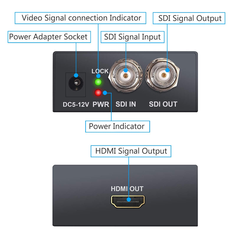  [AUSTRALIA] - eSynic SDI to HDMI, SDI to SDI, SDI to HDMI Converter Adapter with 5V Power Adapter Support SDI Loop Out 3G-SDI/HD-SDI/SD-SDI to Full HD 1080P HDMI and SDI Audio Video Converter for SDI Camera DVR TV