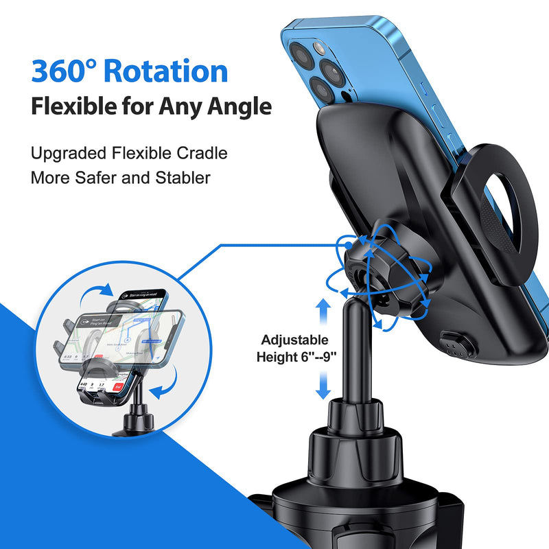  [AUSTRALIA] - volport Car Cup Holder Phone Mount, Solid Cupholder 360 Degree Rotation Car Bracket Cradle with Adjustable Pole Long Gooseneck, Compatible with iPhone 12 13 Pro Max Mini Samsung Google All Cell Phone