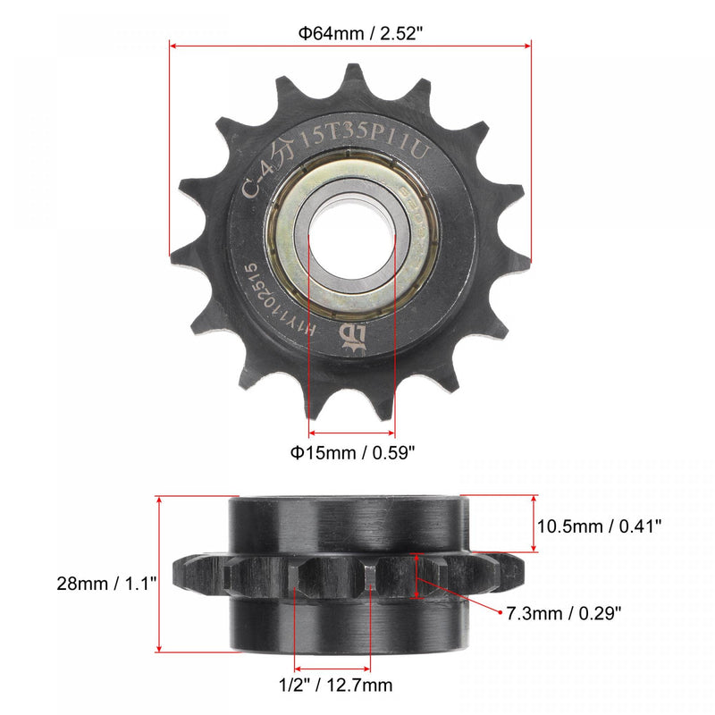  [AUSTRALIA] - uxcell #40 Chain Idler Sprocket, 15mm Bore 1/2" Pitch 15 Tooth Tensioner, Black Oxide Finish C45 Carbon Steel with Insert Double Bearing for ISO 08B Chains 64mm