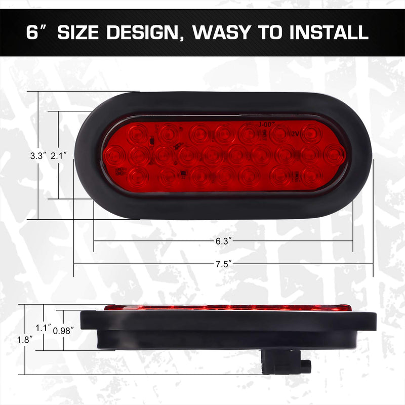  [AUSTRALIA] - 6 Inchs Oval Trailer Lights, Super Bright Red 24LED Brake Turn Stop Marker Reverse Tail Lights with Waterproof Rubber Gaskets for Boat Trailer Truck RV [DOT Certified] [IP67] (2 Pack)