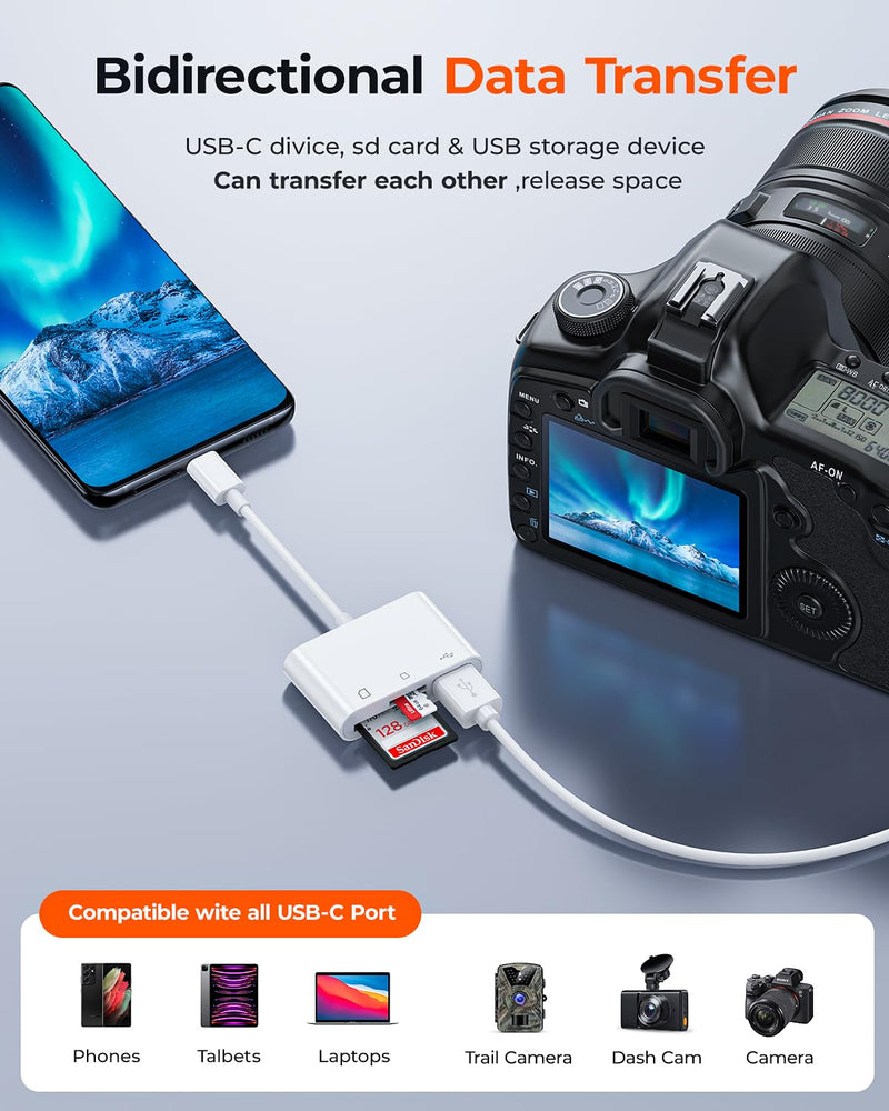  [AUSTRALIA] - USB C SD Card Reader, RayCue USB C to SD Card for iPad/Mac/Laptop, 3 in 1 USB C/Type C to USB Camera Memory Card Reader Adapter for iMac, iPad Pro/Air/Mini, MacBook Pro/Air, Galaxy, MicroSD/SD White