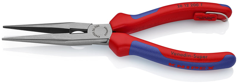 KNIPEX Tools - Long Nose Pliers With Cutter, Multi-Component, Tethered Attachment (2612200TBKA) Tether Point/Comfort Grip - LeoForward Australia