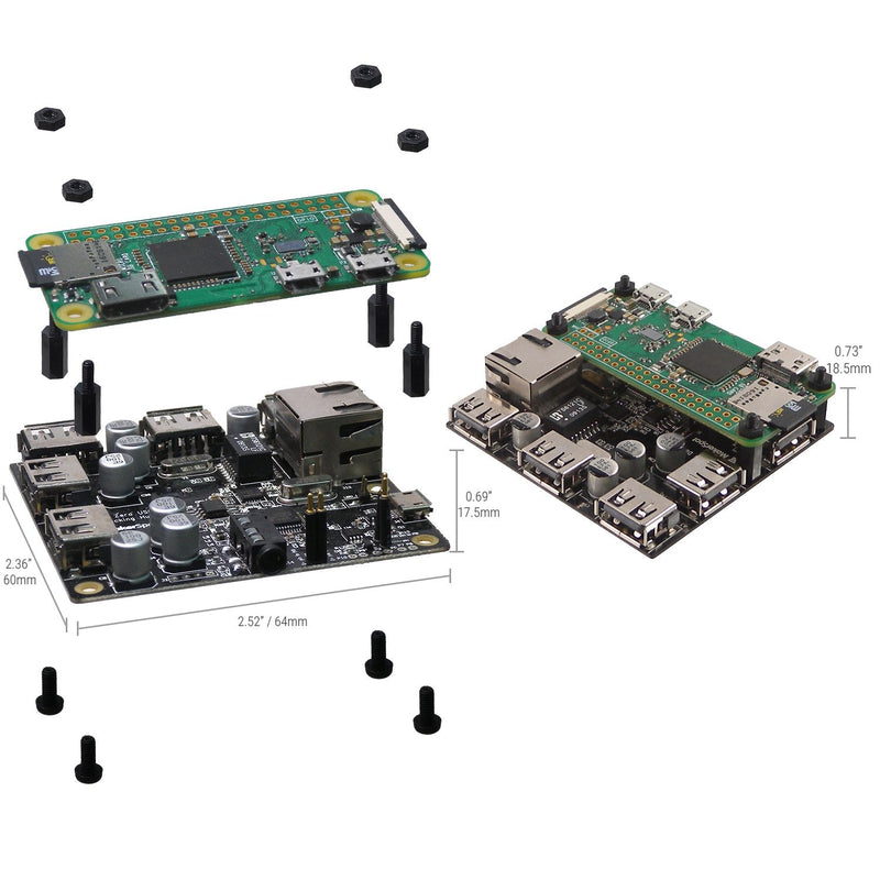  [AUSTRALIA] - MakerSpot 5-Port Stackable USB Docking Hub for Raspberry Pi Zero V1.3 (with Camera Connector) and Pi Zero W/2W (with Bluetooth & WiFi) Docking Hub Only