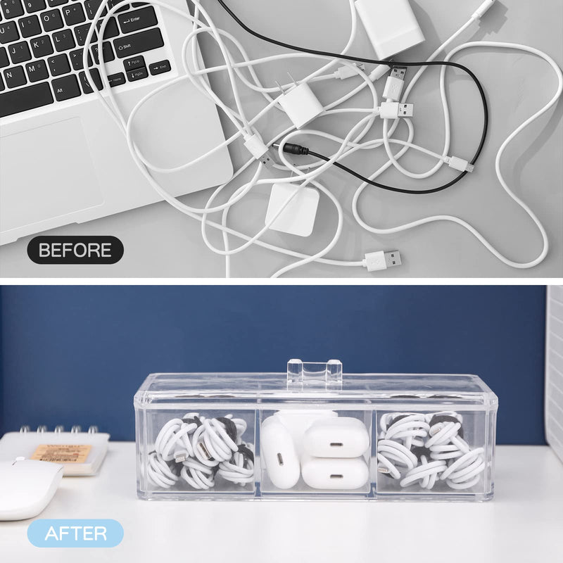  [AUSTRALIA] - FABROK Clear Cable Storage Organizer, Plastic Cable Management Box with 20pcs Cable Ties, Electronic Accessories Case for Desk Drawer, Cord Storage Organizer for Headset, Charger, Data Cable（2 Pack） Shape-4