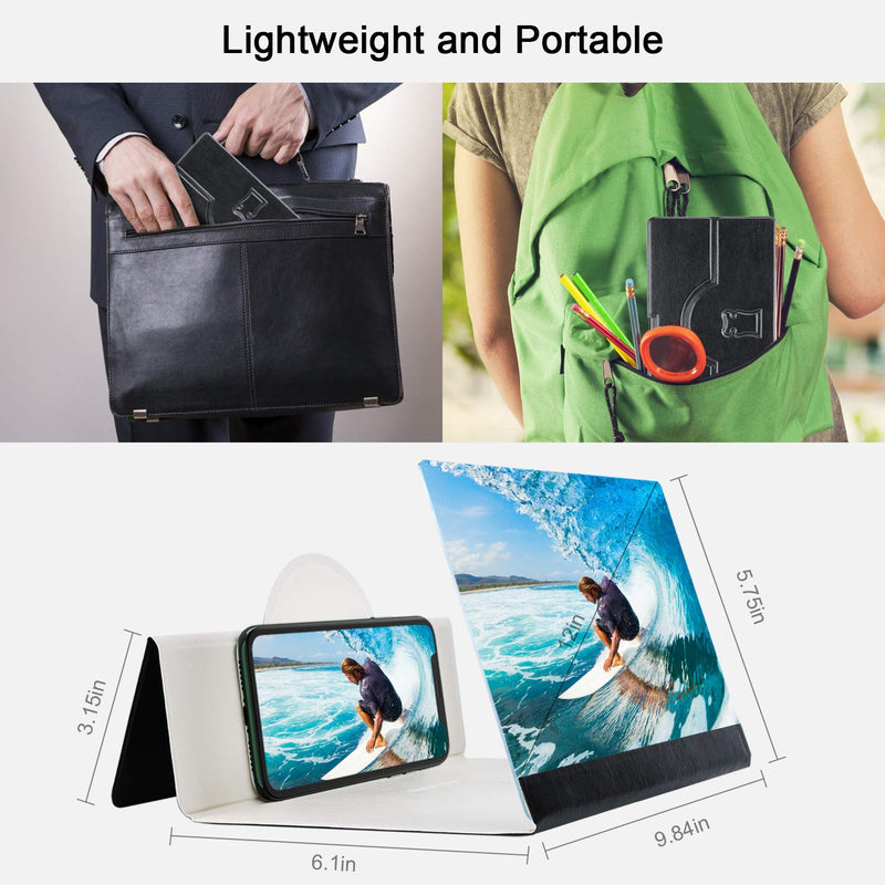  [AUSTRALIA] - 12''HD Foldable Screen Magnifier, 3D HD Mobile Phone Screen Magnifier, Enlarger for Movies,Videos,Gaming,Compatible with Most Phones (Black) Black