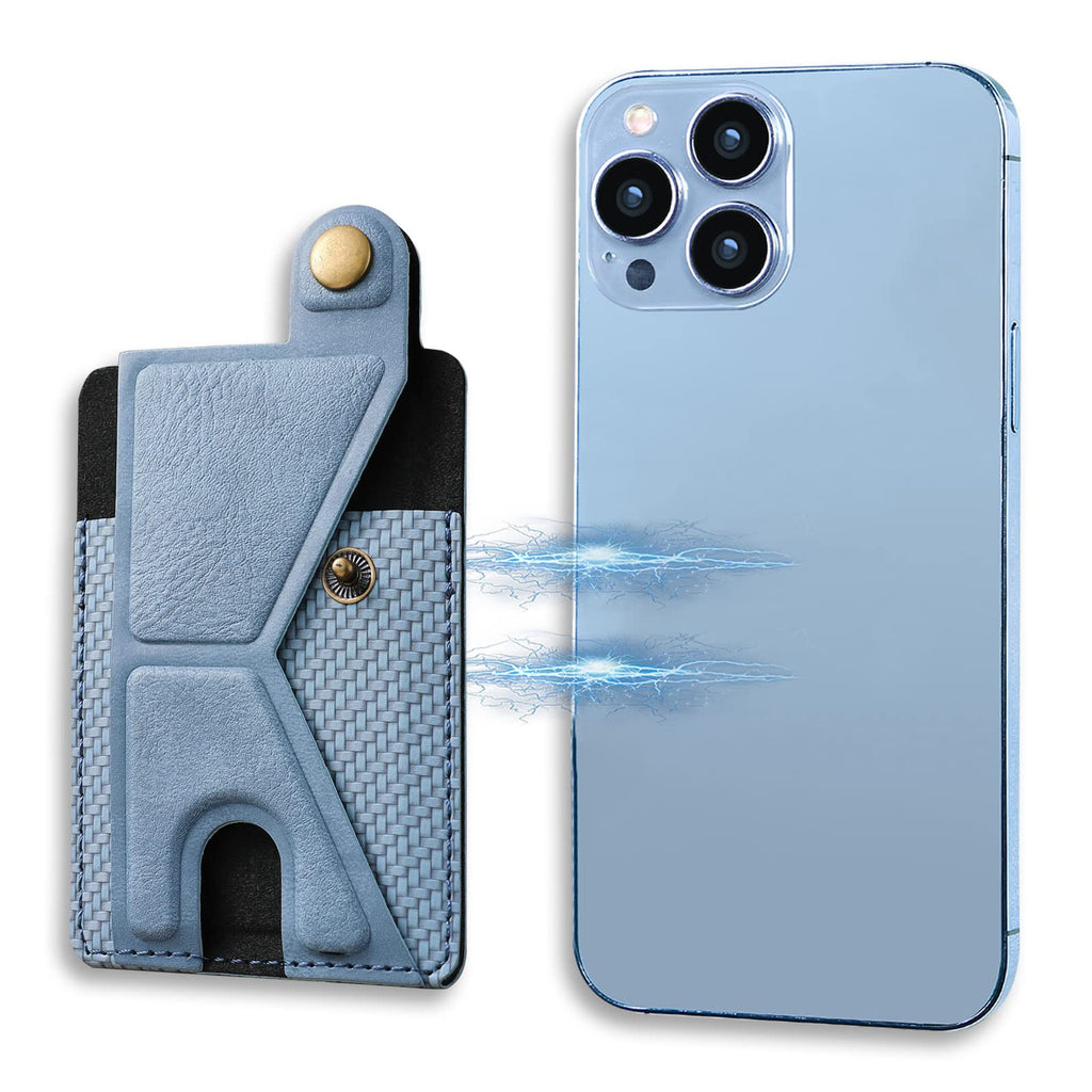  [AUSTRALIA] - Card Holder for Back of Phone,[Phone Stand] Stick on Wallet,PU Leather Credit Cards Holder for Cell Phone with Adhesive Sticker for Smart Phones (Blue)