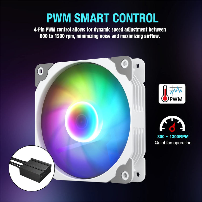  [AUSTRALIA] - Vetroo PC Case Fan, 120mm White High Airflow 5V 3-Pin ARGB & 4-Pin PWM Case CPU Cooling Fan White 1 Pack