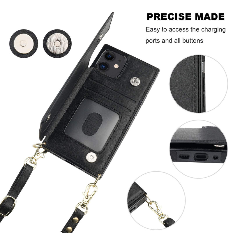  [AUSTRALIA] - Bocasal Crossbody Wallet Case for iPhone 12 Mini Credit Card Holder PU Leather Kickstand Shockproof Detachable Cross Body Strap Lanyard Magnetic Closure 5.4 inch(Black) Black For iPhone 12 Mini 5.4 inch display