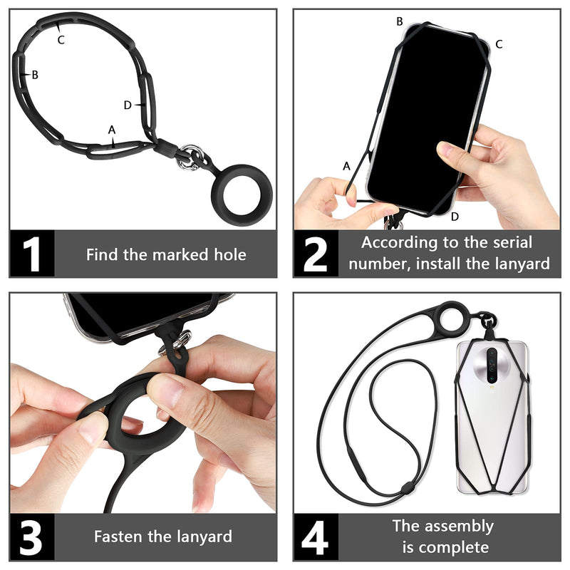  [AUSTRALIA] - takyu Universal Phone Lanyard Strap, Cell Phone Chain lanyards for around the neck, Silicone Necklace Holder For Cellphone Black