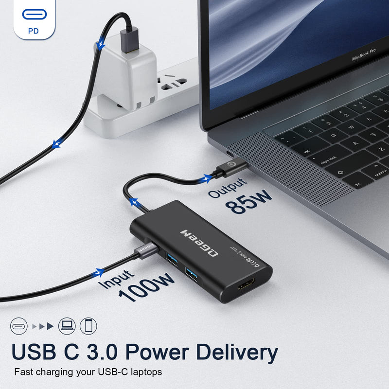  [AUSTRALIA] - USB C Hub, QGeeM USB C to HDMI Multiport Adapter 4k, 7 in 1 USB C Dongle with 100W Power Delivery,3 USB 3.0 Ports, SD/TF Card Reader, Compatible with MacBook Ipad HP Dell XPS and More Type C Device Black