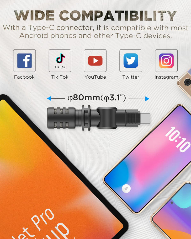  [AUSTRALIA] - BOYA BY-M100UC Mini USB C Microphone Plug&Play Lapel Mic with Type-C Connector for Android Smartphone Latop OSM Action2/3 YouTube/Vlog/Interview M100UC