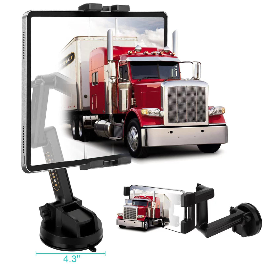  [AUSTRALIA] - 16" Long Tablet Mount Holder for Semi Truck, 360° Car Dashboard Windshield Stand 3-Stage Arm & 4" Strong Suction Cup for iPad Pro 12.9/11/10.5/9.7/Air/Mini 6 5 4, Samsung Tab, 4.7-12.9" Tablets Phone