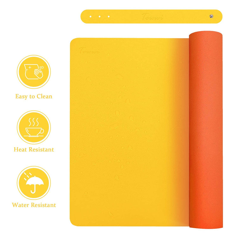 TOWWI Dual Sided Desk Pad, 36" x 17" PU Leather Desk Mat, Waterproof Desk Blotter Protector Mouse Pad (Orange/Yellow) Orange/ Yellow 36" x 17" - LeoForward Australia