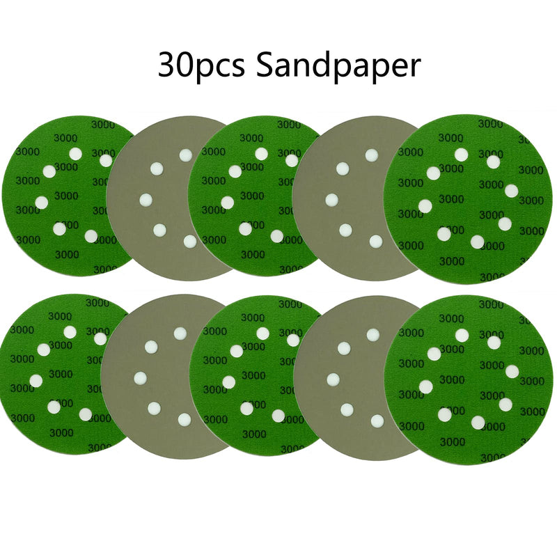  [AUSTRALIA] - 30pcs Sandpapers 8 Hole 5 inch Sanding Discs Hook and Loop 3000 Grits Wet Dry Sandpaper for Random Orbital Sander Automotive Metal Sanding Polishing 30pcs Grit 3000