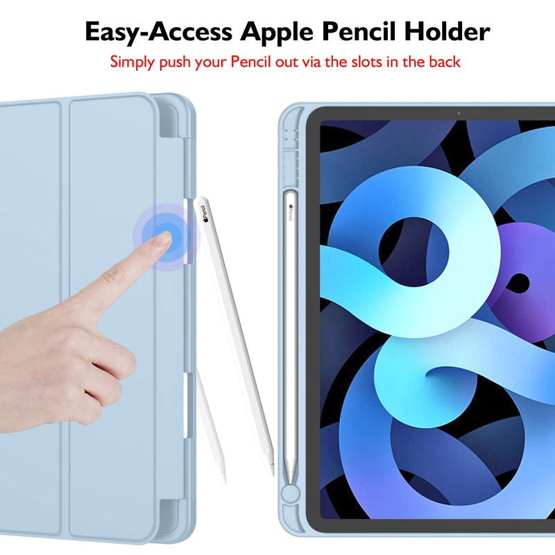  [AUSTRALIA] - iMieet iPad Air 4th Generation Case 2020, iPad 10.9 Inch Case 2020 with Pencil Holder [Support Touch ID and iPad 2nd Pencil Charging/Pair], Trifold Stand Smart Case with Soft TPU Back (Sky Blue) Sky Blue