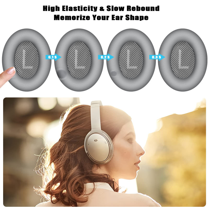  [AUSTRALIA] - QC35 Replacement Ear Pads QC35 ii Earpads Quietcomfort 35 ii Ear Cushion Parts Compatible with Bose Quiet Comfort 35/QC45 Wireless Headphones.(Silver) Silver