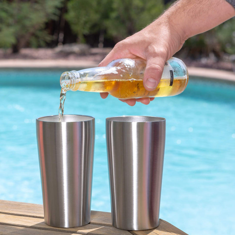  [AUSTRALIA] - Stainless Steel Pint Glasses: Double Wall Vacuum Copper Insulated Metal Cups to Keep Drinks Cold or Hot - Set of 2 Rimless, Sweat Free Beer Tumbler for Cocktails, Coffee, Set of 2, 16 oz