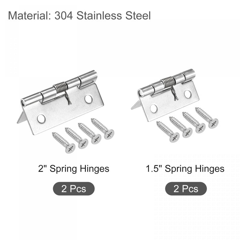  [AUSTRALIA] - uxcell Spring Loaded Hinges, 1.5" 2" 304 Stainless Steel Self Closing Hinge for Cabinet 1set