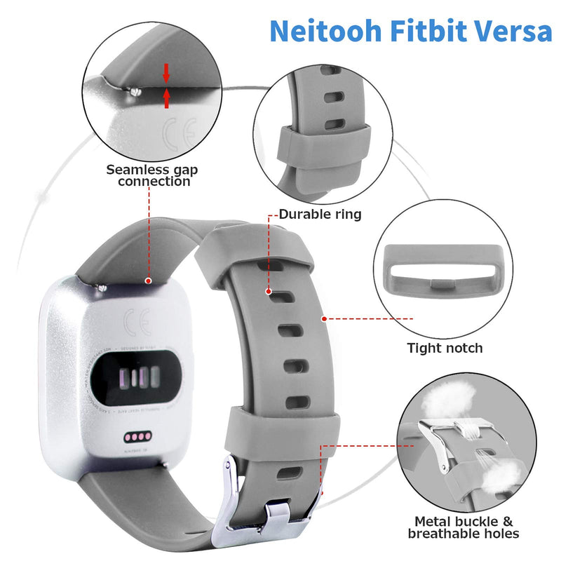 Neitooh 4 Packs Bands Compatible with Fitbit Versa/Versa 2/Fitbit Versa Lite for Women and Men, Classic Soft Silicone Sport Strap Replacement Wristband for Fitbit Versa Smart Watch Small White/Pink Sand/Gray/Lavender - LeoForward Australia