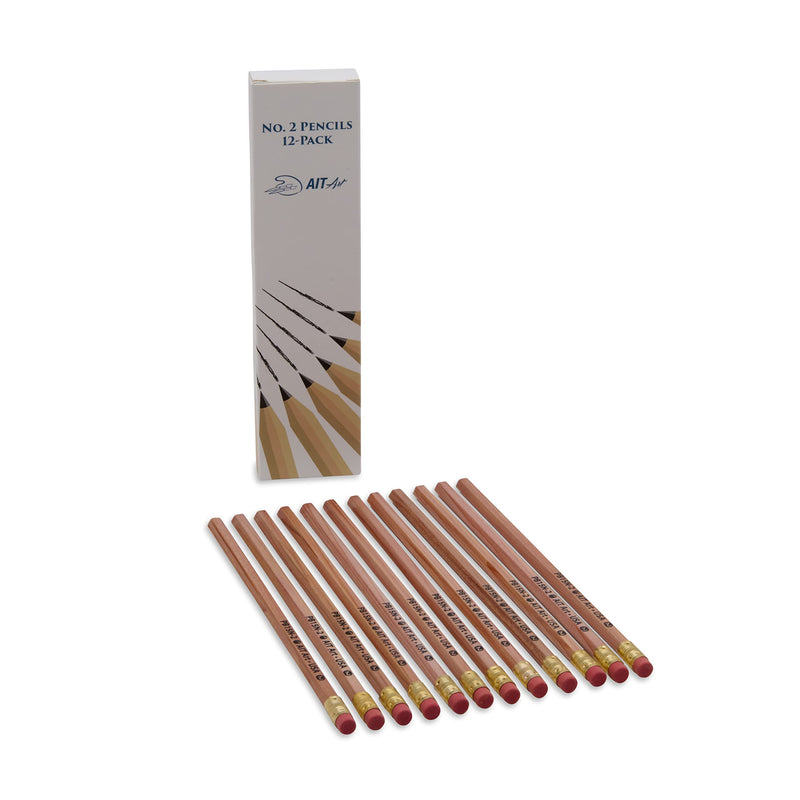  [AUSTRALIA] - AIT Art Wood Pencils, Pack of 12, Unsharpened, No. 2 HB Lead, Latex Free Erasers, Made in USA to Handle Any Writing Task with Ease