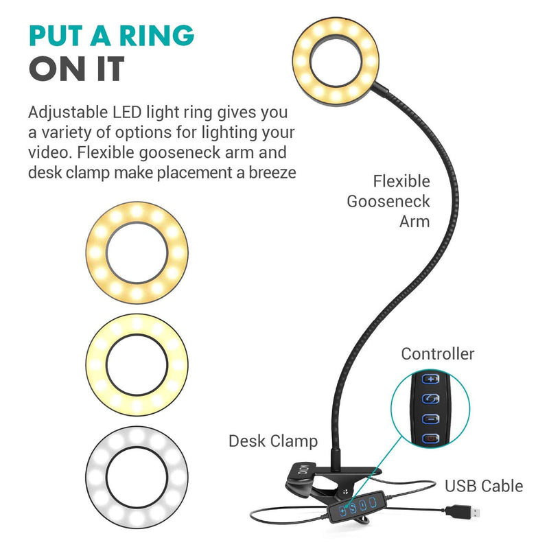  [AUSTRALIA] - Movo USB Shotgun Microphone with USB Selfie Ring Light with Stand and Phone Holder - Camera Microphone for iPhone, Android, Laptop - LED Ring Light for Phone Video, Streaming Light, Reading Light