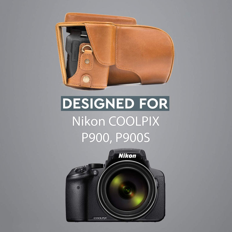  [AUSTRALIA] - MegaGear Ever Ready Leather Camera Case Compatible with Nikon Coolpix P900, P900S Light Brown