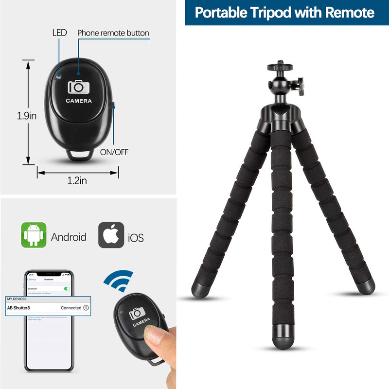  [AUSTRALIA] - Phone Tripod,Portable and Flexible Adjustable Cell Phone Stand Holder with Remote and Universal Clip Compatible with iPhone Android Phone Compact Digital Camera Sports Camera