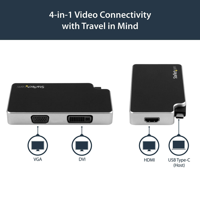  [AUSTRALIA] - StarTech.com USB C Multiport Adapter - UHD 4K - USB C to VGA / DVI / HDMI - USB C Adapter - USB-C VGA Multiport Adapter (CDPVGDVHDB) Black, Silver