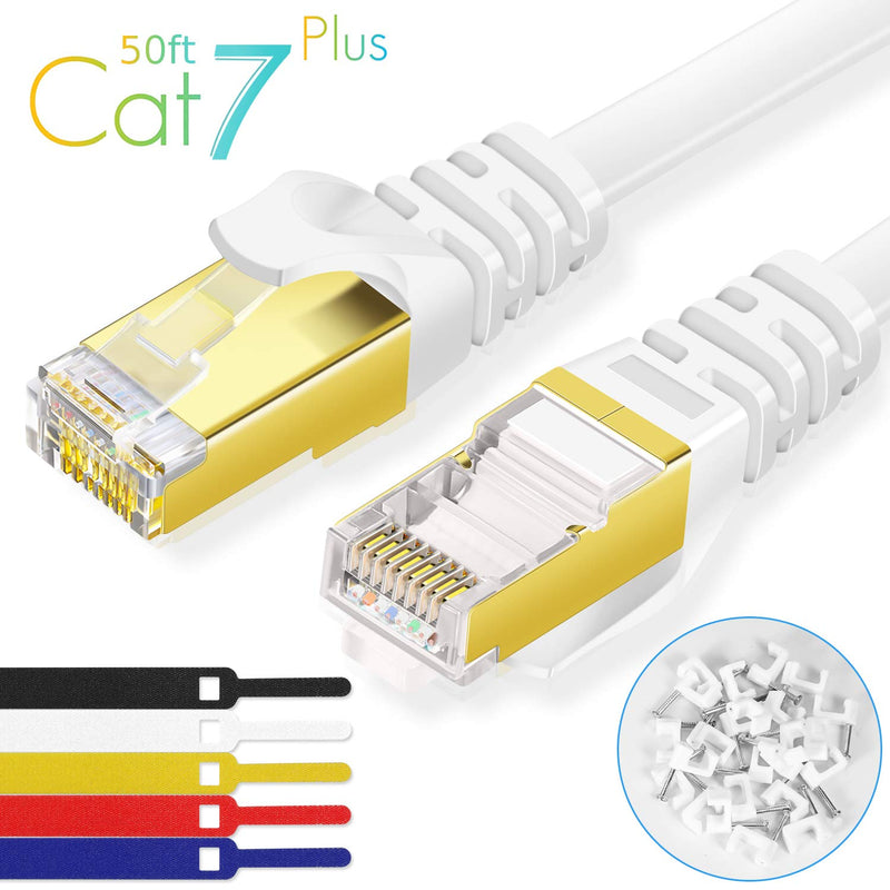  [AUSTRALIA] - Boahcken Cat 7 Ethernet Cable 50 ft White,High Speed Flat RJ45 Cat-7 Internet LAN Computer Patch Cord Cable,Shielded - Solid,Faster Than Cat5e/cat6,Suitable for LAN, Camera, Router, Modem CAT7-50FT