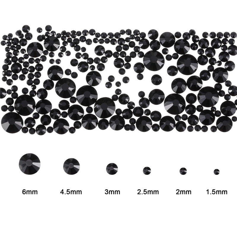 TecUnite 2000 Pieces Flat Back Gems Round Crystal Rhinestones 6 Sizes (1.5-6 mm) with Pick Up Tweezer and Rhinestones Picking Pen for Crafts Nail Face Art Clothes Shoes Bags DIY (Black) Black - LeoForward Australia