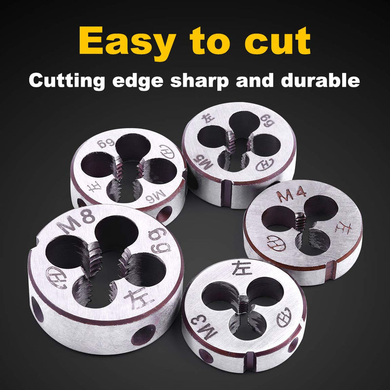  [AUSTRALIA] - ATOPLEE 5 pieces metric left-hand thread die set, M3 x 0.5 mm / M4 x 0.7 mm / M5 x 0.8 mm / M6 x 1.0 mm / M8 x 1.25 mm