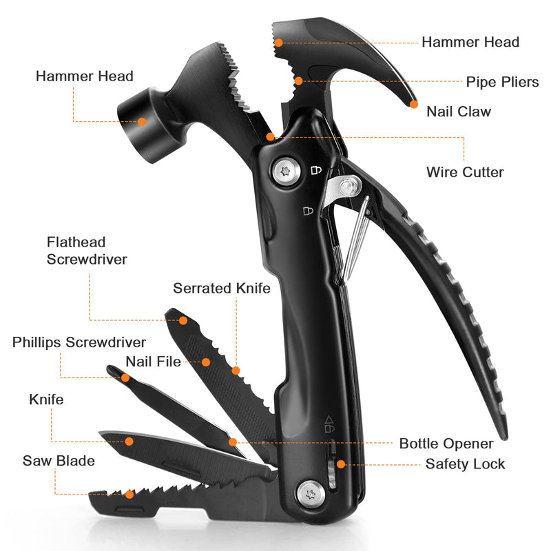  [AUSTRALIA] - Multi tool - 12 in 1 Camping Hammer Multitool, Camping Gear Survival Tool Gadgets for Men, Axe Hammer Saw Screwdrivers Father's Day Gifts from Daughter Son, Gifts for Dad, Gifts For Men
