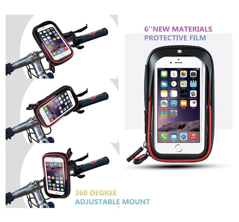  [AUSTRALIA] - Bike Handlebar Bag, MOOZO Universal Waterproof Cell Phone Pouch Bicycle & Motorcycle Handlebar Phone Mount Holder Cradle with 360 Rotate for iPhone XS MAX XR X 8 7 6S Plus Samsung Smartphone up to 6'' Black & Red