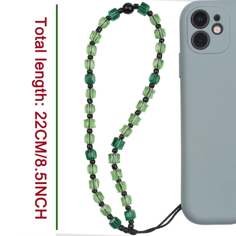  [AUSTRALIA] - TreaHome Phone Charm, Crystal Beaded Phone Chain, Cell Phone Charms for Phone Lanyard for Phone Case Key Wallet Camera Green Crystal