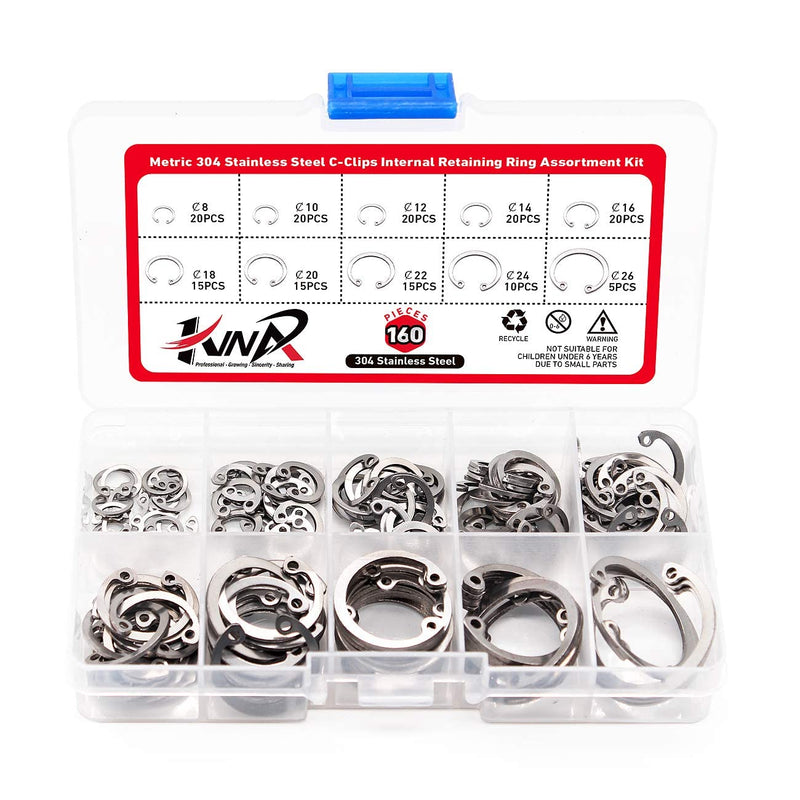  [AUSTRALIA] - 160PCS Metric 304 Stainless Steel C-Clips Internal Retaining Ring Assortment Kit,10 Size