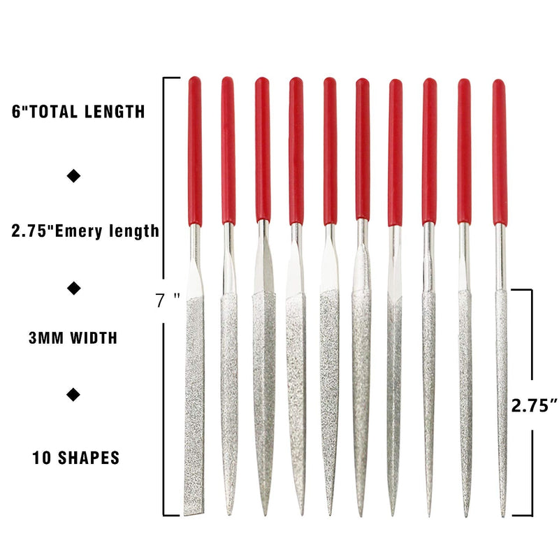  [AUSTRALIA] - KALIM 10Pcs Mini Diamond Needle File Set 6 Inch Total Length 150 Grit Diamond File(Usable File Length:2-3/4 Inch)