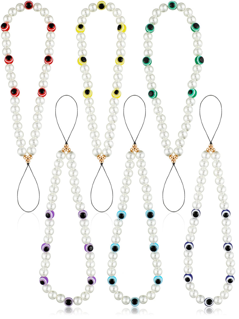  [AUSTRALIA] - 6 Pcs Beaded Phone Lanyard Evil Eye Phone Charm Aesthetic Cell Phone Wrist Strap Multicolored Chain for Cell Phone Mobile Phone Chain Strap for Women Girls Phone Cases Keychain Decor Accessories