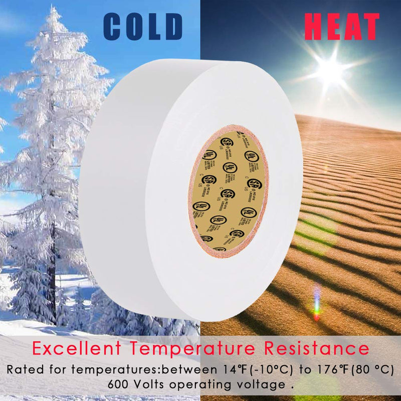 [AUSTRALIA] - White Electrical Tape by LYLTECH, 66 feet x 3/4 inch x 0.07 mil-600V,Pass UL/CSA Certification. Waterproof,Flame Retardant,Strong Adhesive, 14℉ to 176℉(White) White